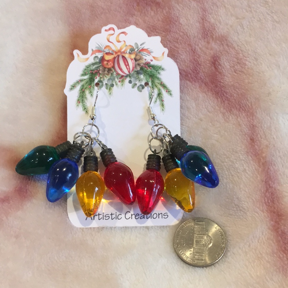 Christmas Holiday Jumbo Lights Pierced Fashion Earrings NWT Handcrafted 2.25” - Picture 5 of 15